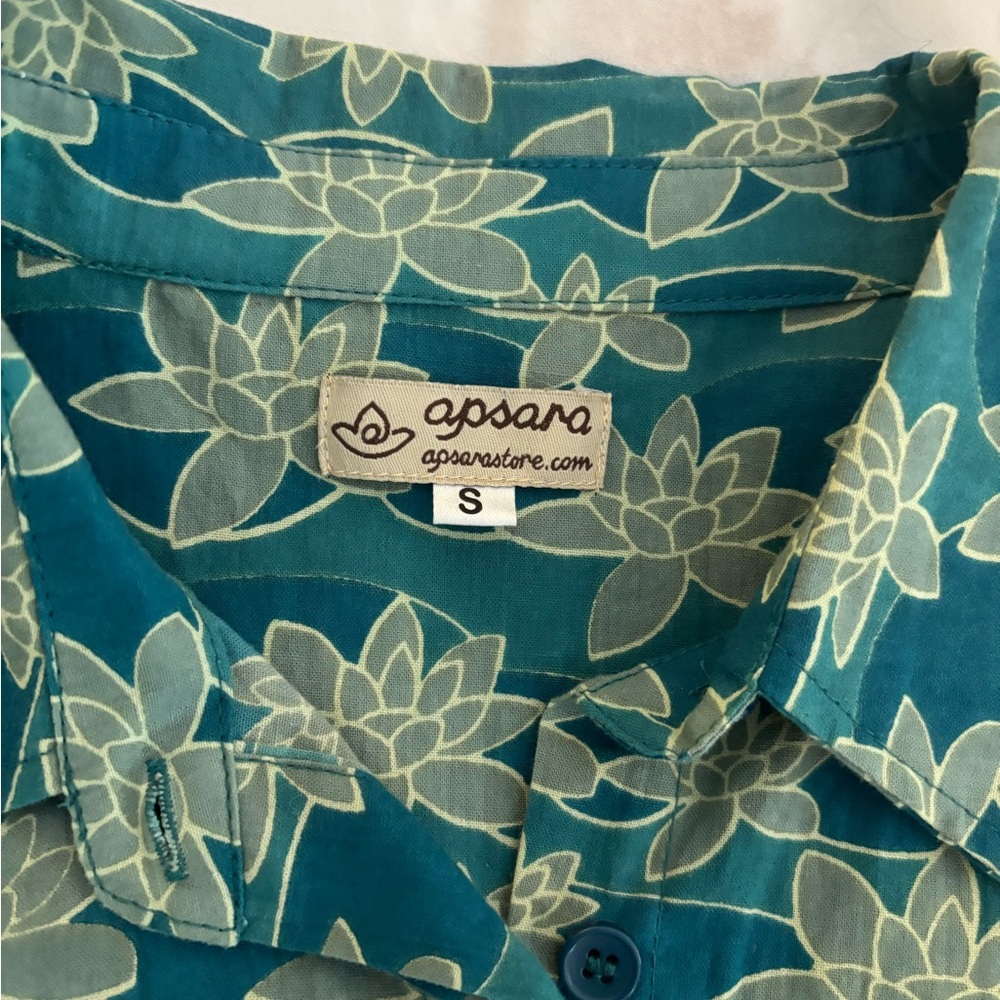 Apsara Teal Lotus Print Tunic/Dress – Size Small